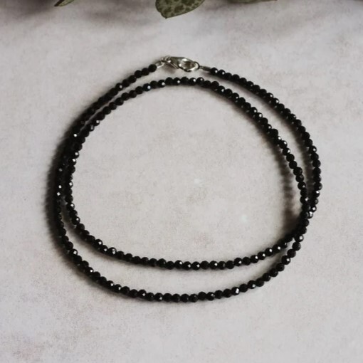Black Tourmaline 2mm Beaded Choker Healing Minimalist Women Crystal Necklace
