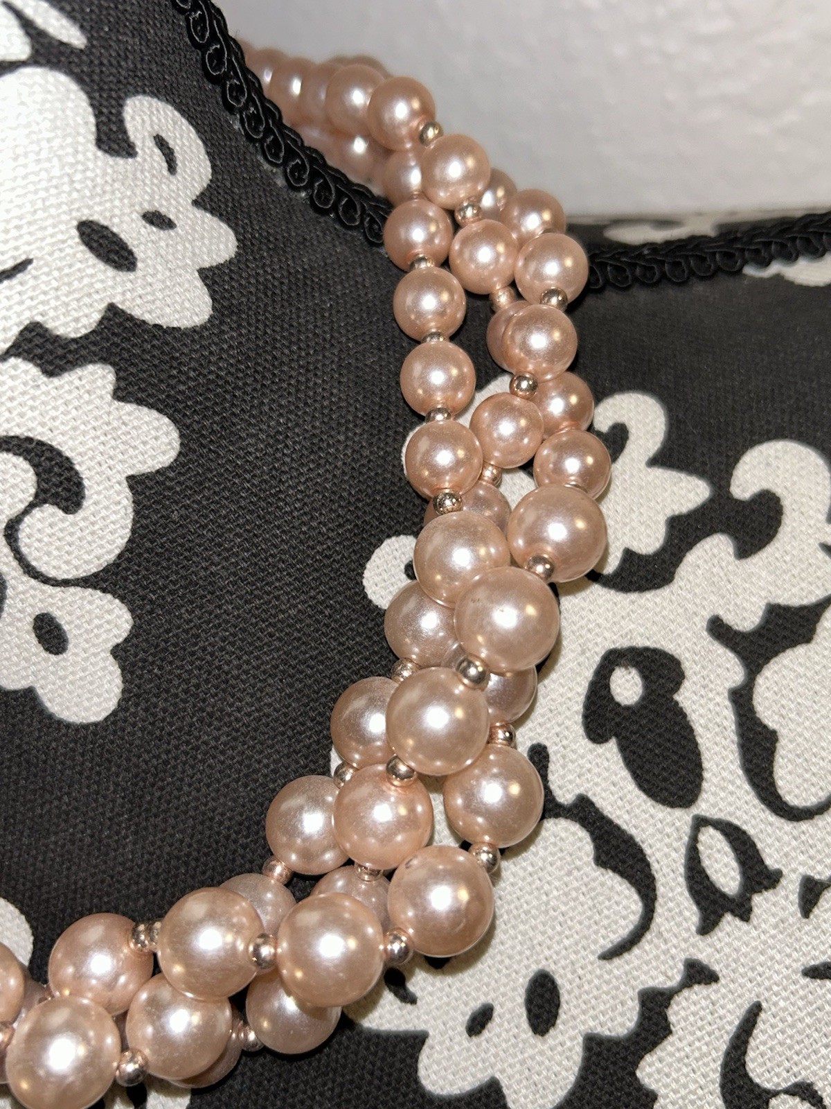 Light Pink Pearl Cluster Statement Necklace Multi Strand Chunky Twisted Choker