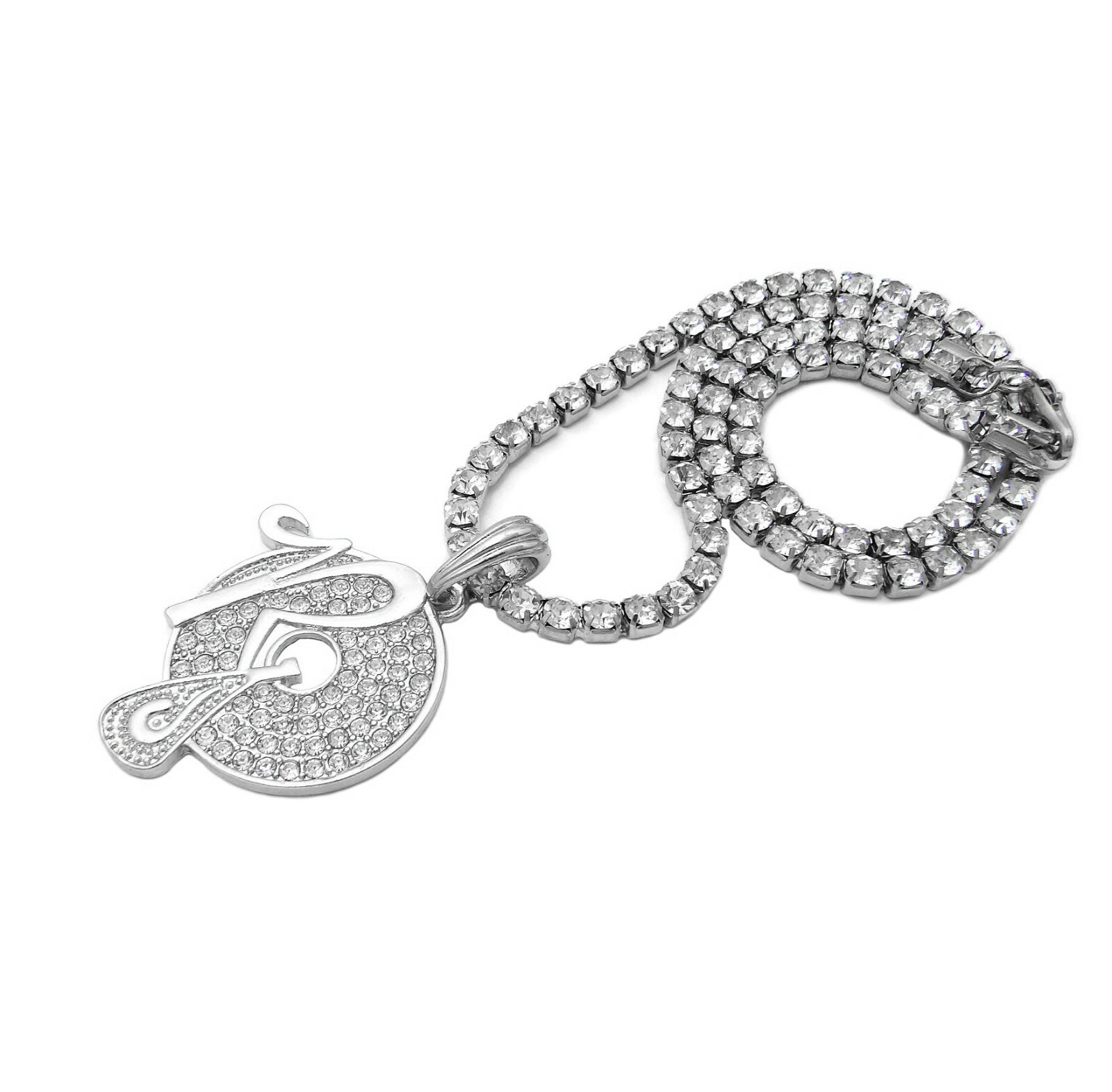 Iced Silver PT ROCAFELLA Pendant & 16″ 18″ 20″ Rhinestone Chain Fashion Necklace