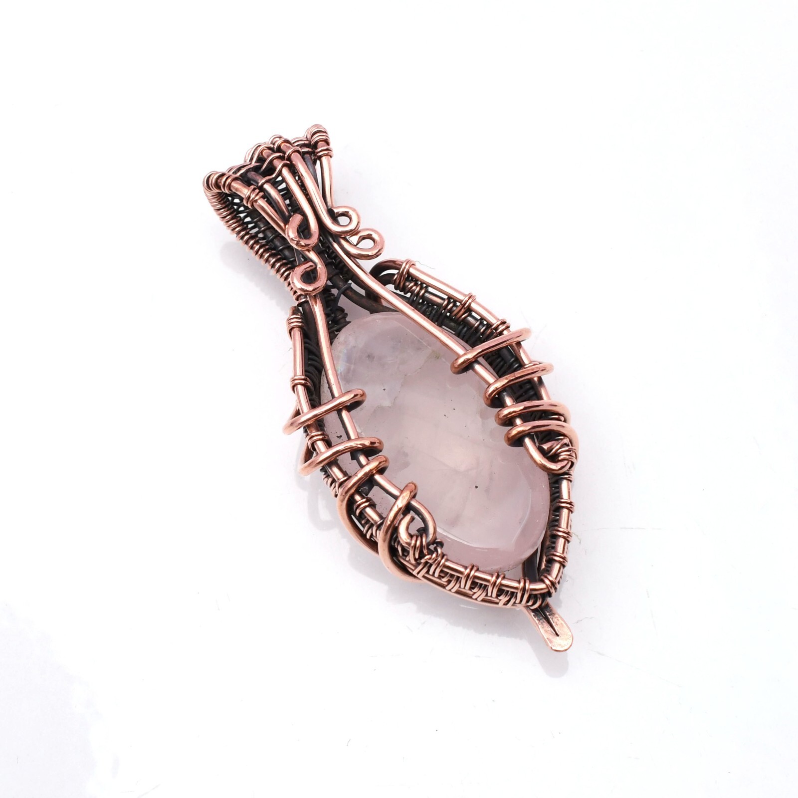 Rose Quartz Pendant Copper Wire Wrapped Handmade Jewelry Pendant 2.15″