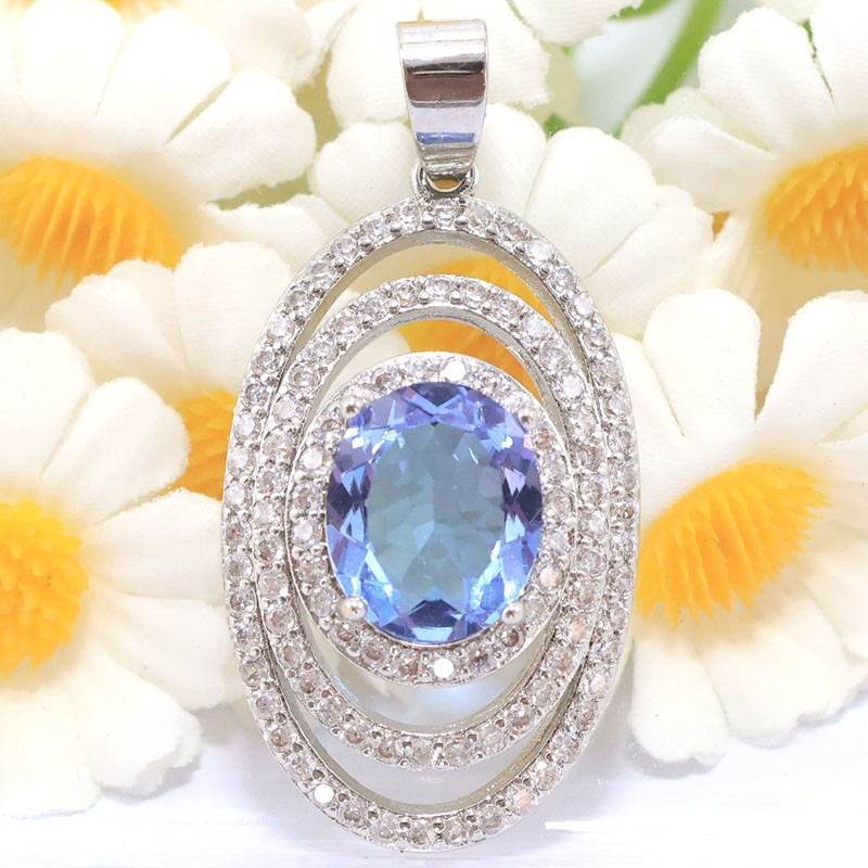 Buy 3 Get 1 Free Created Color Changing Alexandrite Topaz Silver Plated Penant