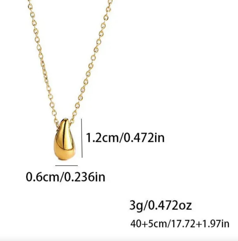 Waterdrop Teardrop Gold Silver Pendant Stainless Steel 16-18″ Chain Necklace PE6