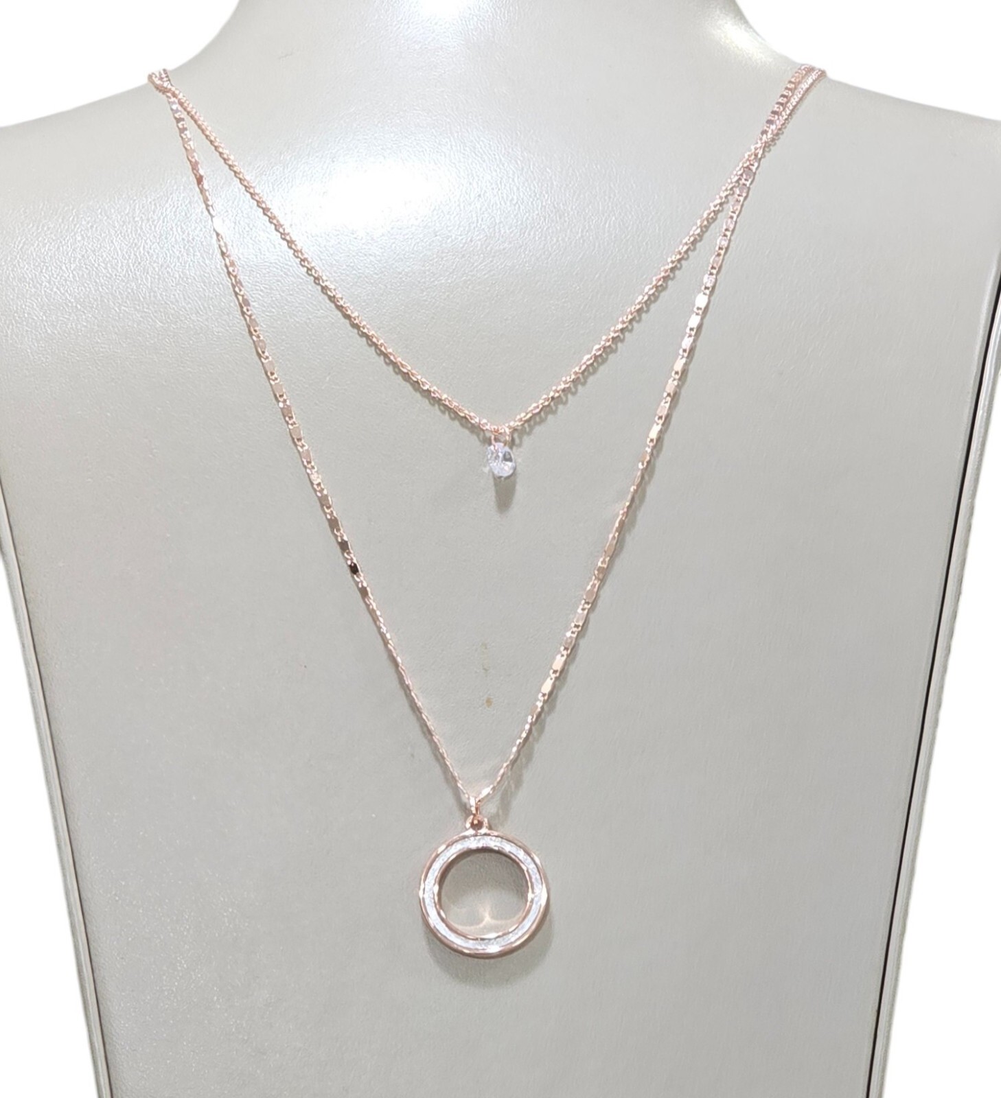 Mixit Women’s Rose Gold Plated Cubic Zirconia Necklace 28″ Layered Necklace NWT