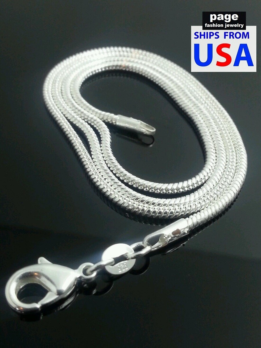 USA Seller- 925 Sterling Silver 2mm Snake Chain 18″ 20″ 24″ Necklace Jewelry
