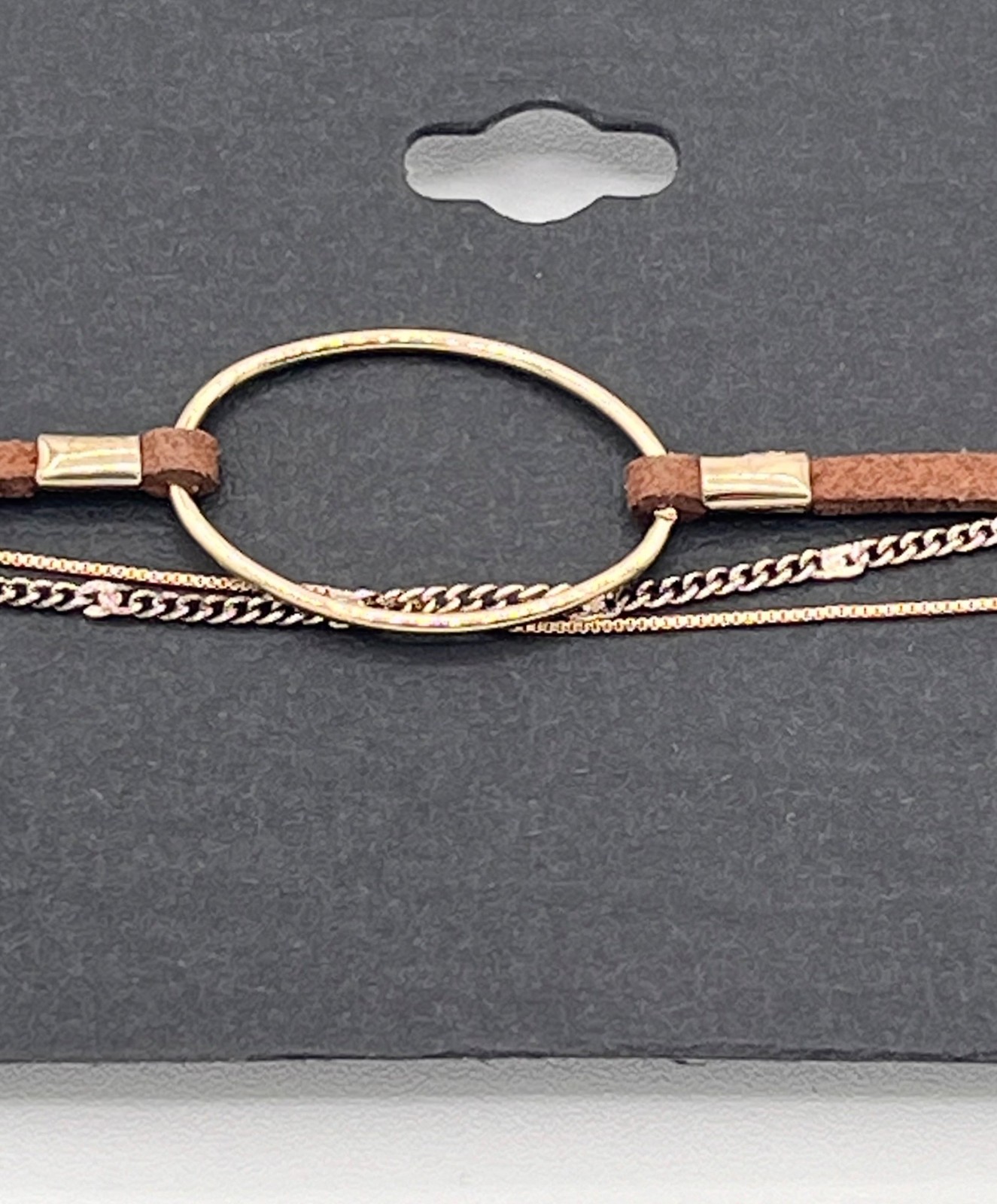 Brown Faux Leather & Gold-Tone Chain Circle Pendant Choker Necklace | Festival