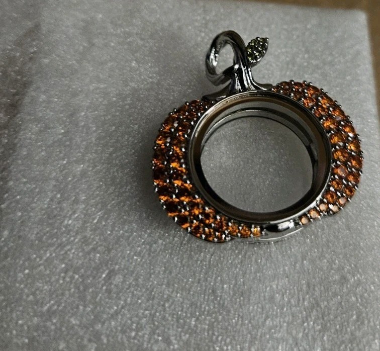 Origami Owl Silver Sculpted Pumpkin Living Locket With Crystals Set LK1172