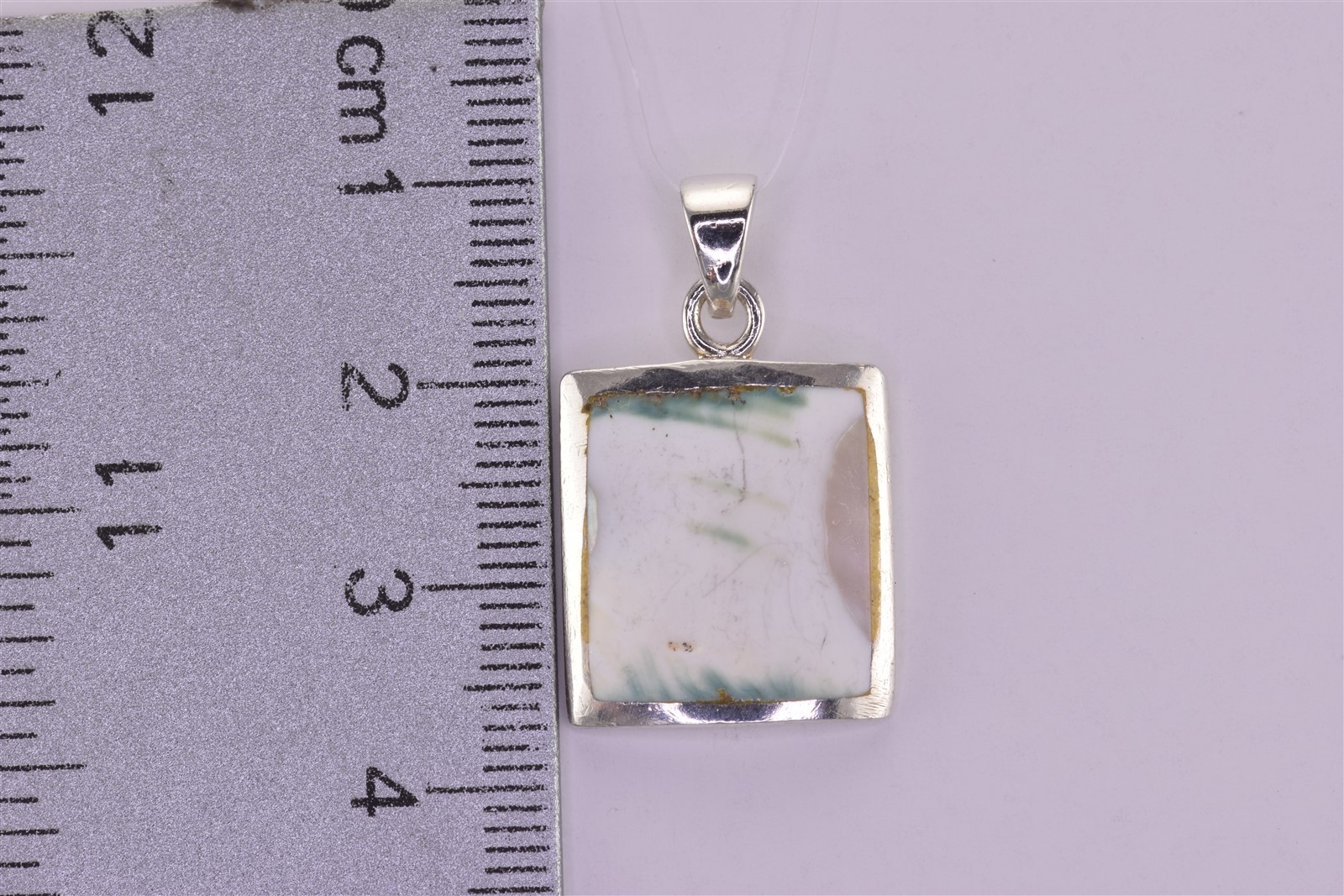 Sterling Silver 17mm x 16mm Framed Green White Agate 925 Pendant
