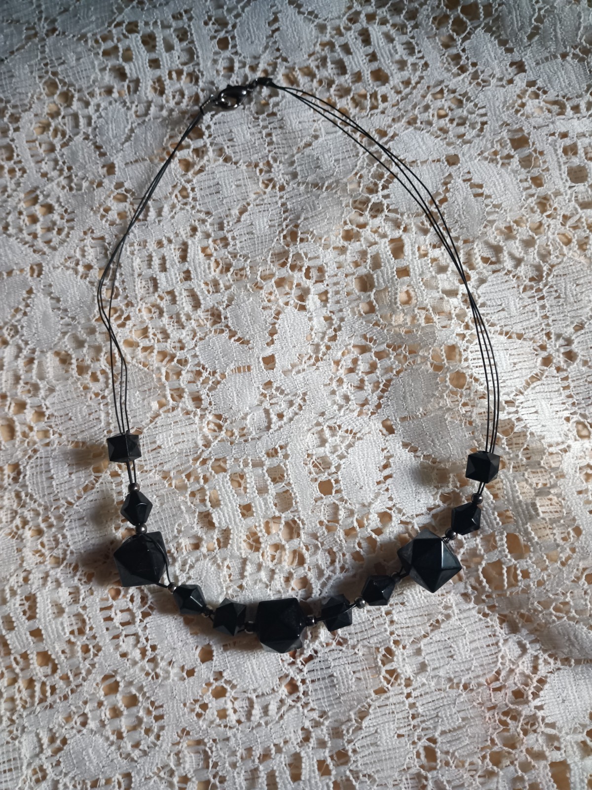 vintage Black Beaded Cord Choker Necklace Adjustable Lobster Clasp 16in