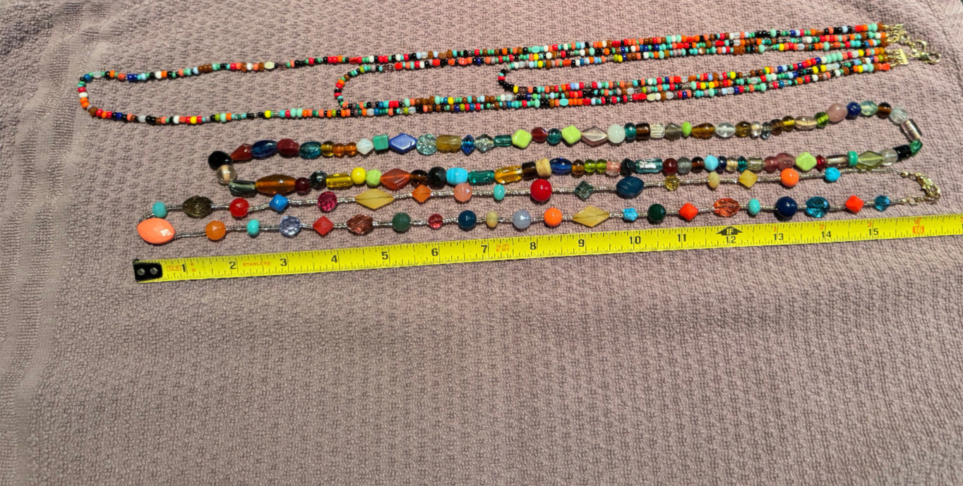 3 Long Necklaces Lot Colorful Glass/Stones/Plastic Beads Various 15-19” Long