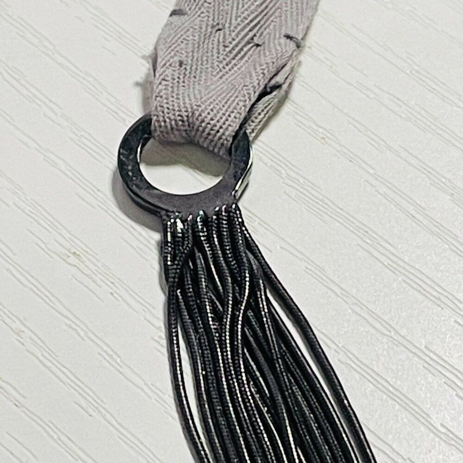High Carbon Steel Piano Wire 14-Strand Necklace Gray Ribbon
