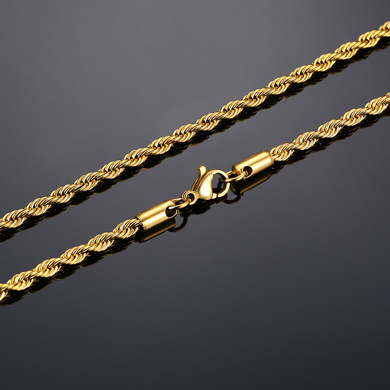 16/18/20/22/24″ Men Women Necklace Twist Rope Chain Link Stainless Steel Jewelry