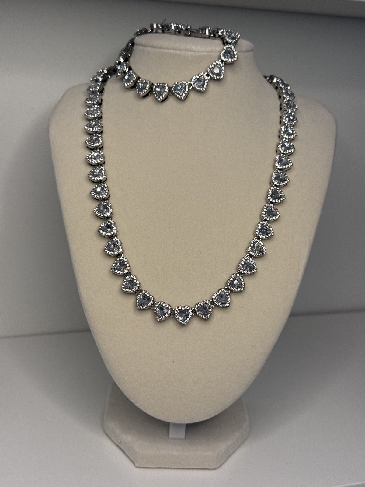 Stainless Steel Heart Tennis Hip Hop Necklace 20″ with matching 8″ bracelet