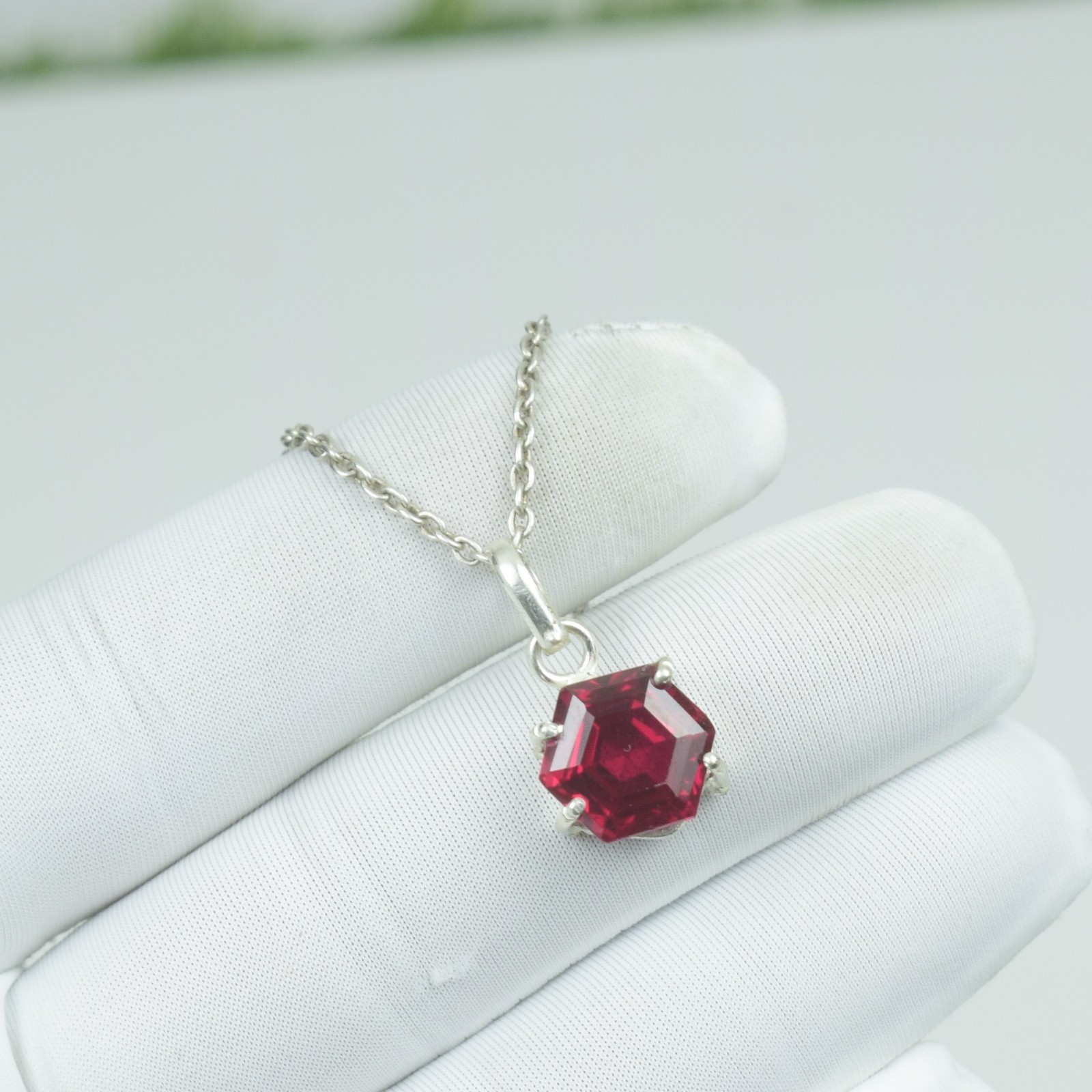 AAA Beauty Hexagon Shape Red Ruby Necklace, 15Cts July Birthstone Jewelry,