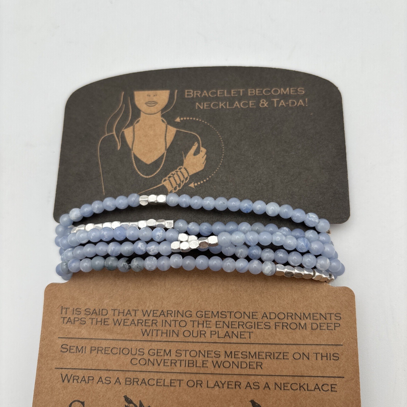 Scout Stone Wrap Blue Lace Agate/Silver – Stone of Clarity Necklace to Bracelet