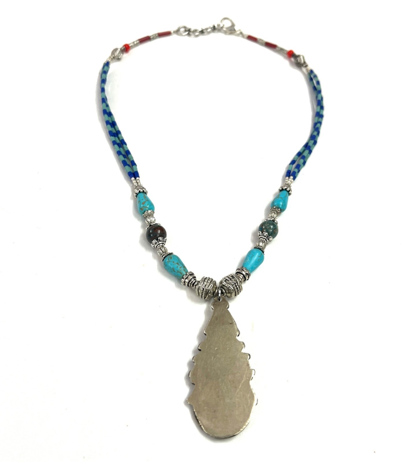 Tibetan Turquoise Lapis Gemstone Handmade Necklace Jewelry, 17 Inch Adjs