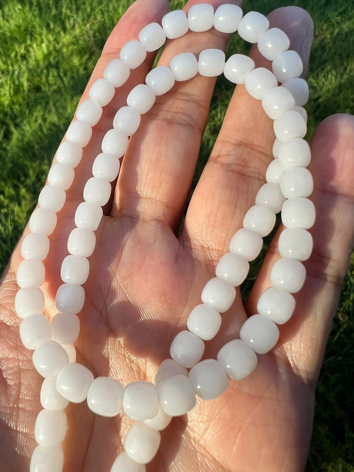 Beautiful Genuine White Nephrite Jade 6×5.8mm Beaded 18″ Necklace H386 n4