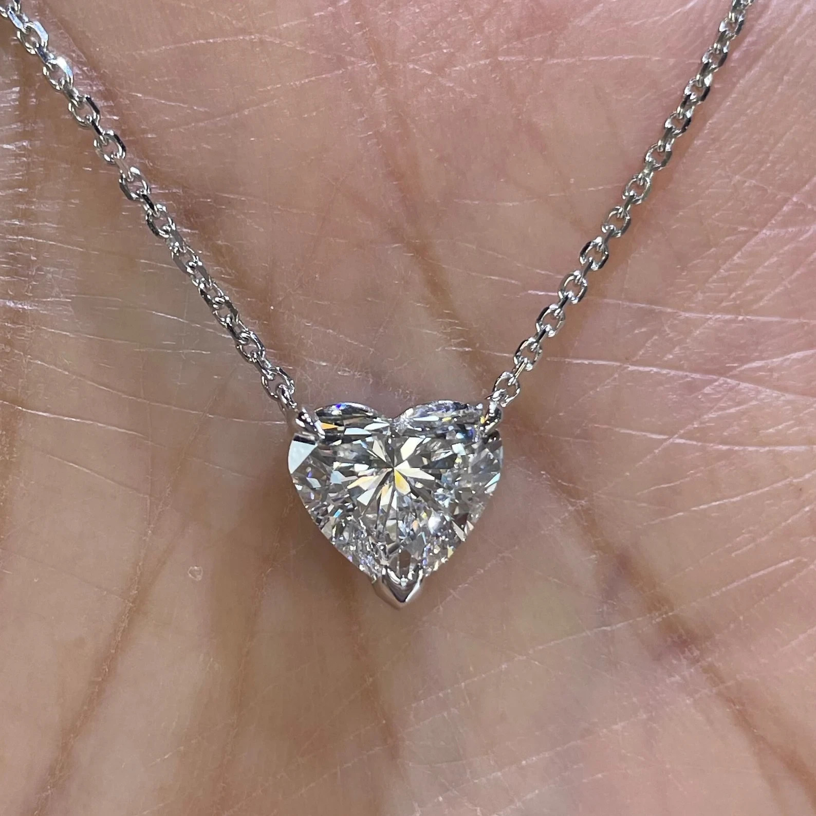 1.26 Ct Heart EF VS Solitaire Lab Grown Diamond Heart Necklace in 14k White Gold