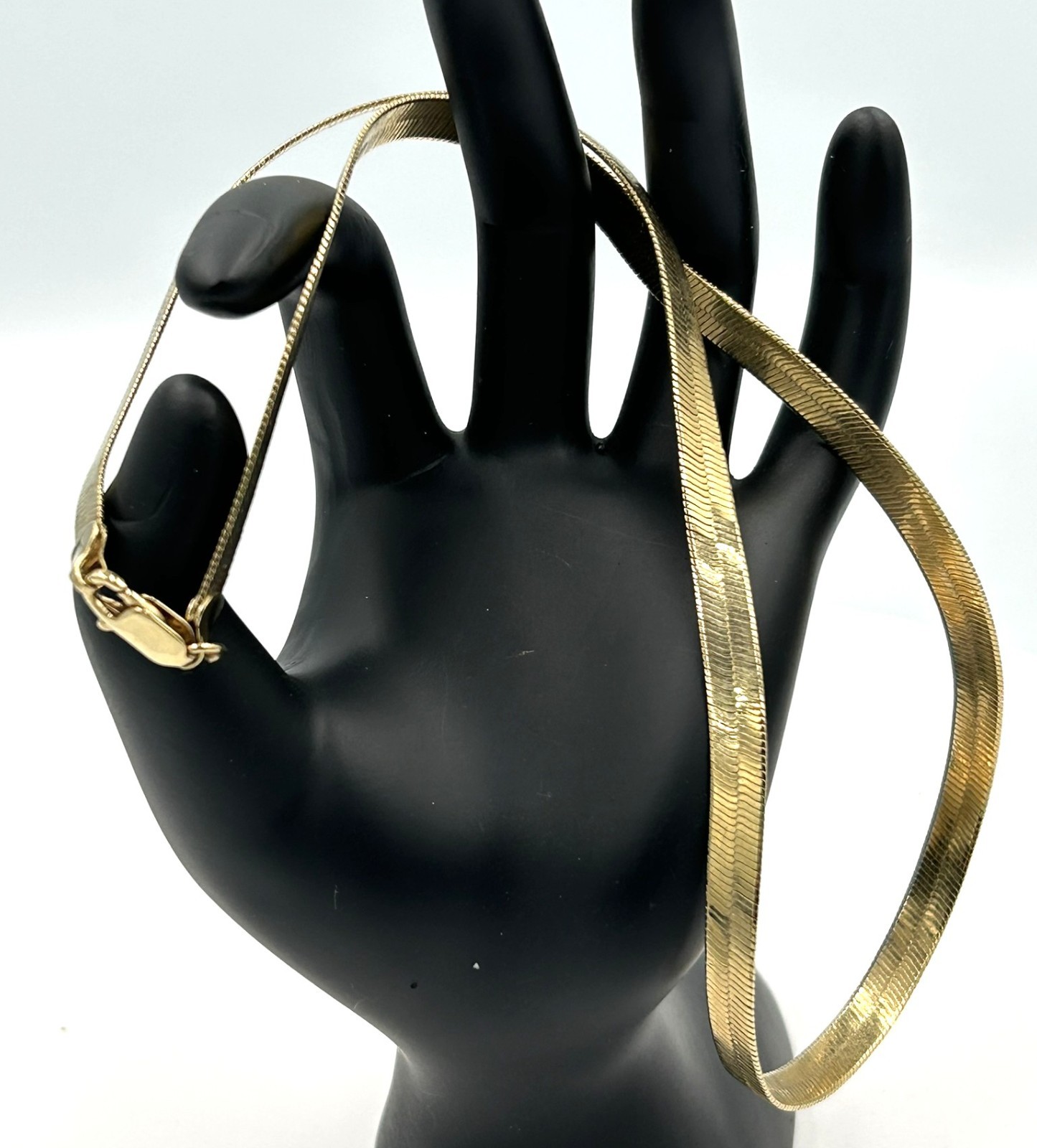 Herringbone Omega Flat Chain Necklace Sleek Lobster Claw Clasp Jewelry Gold Tone