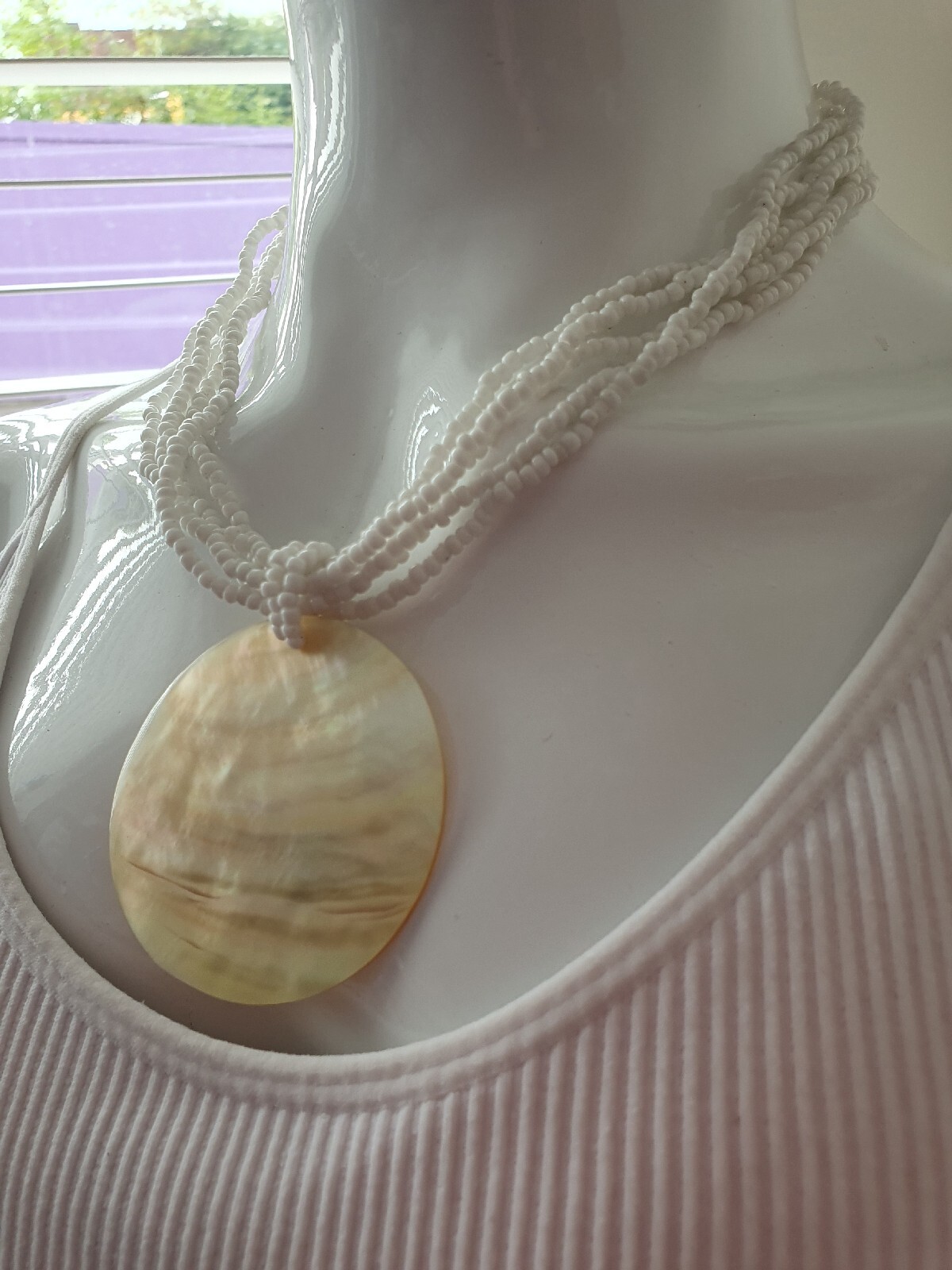 Artisan Mother of Pearl MOP Shell Seed Bead None Metal necklace
