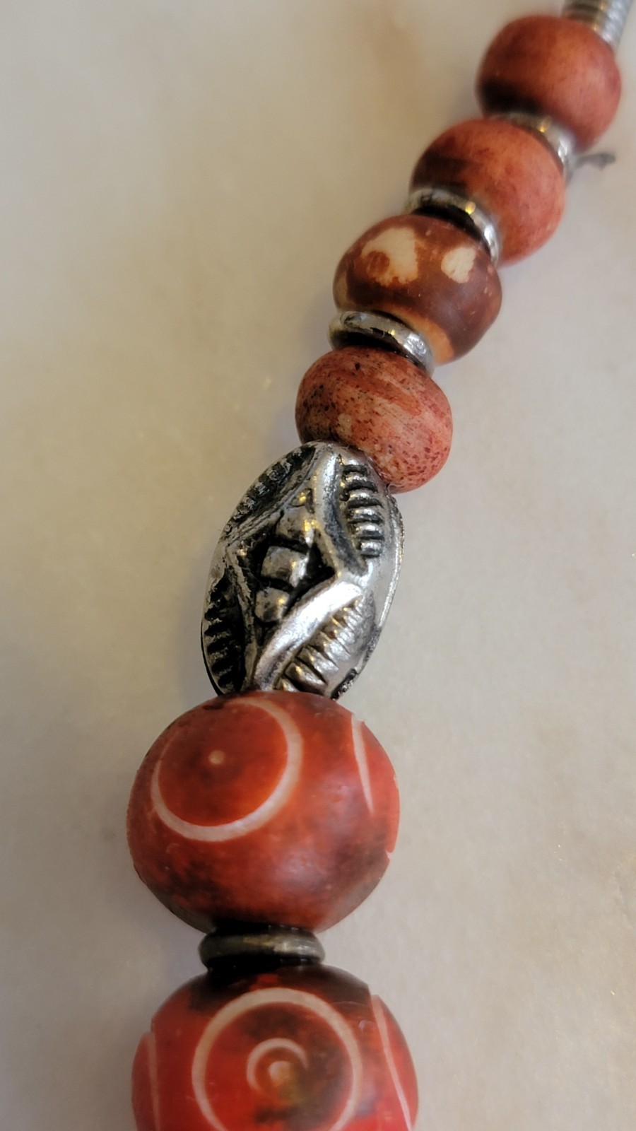 Tibetan Ghau Prayer Box Amulet Necklace Red Coral Hand-Carved Spiral Beads