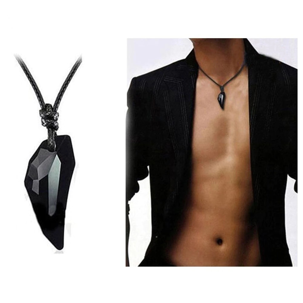 Men’s Fashion Jewelry Black Weaving Rope Wolf Tooth Pendant Necklace 1-335