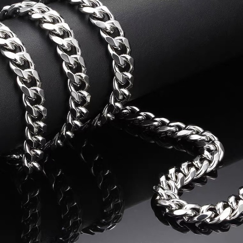 16-36″ Stainless Steel Silver Curb Cuban Chain Necklace Bracelet 3/5/7/9/11/13mm