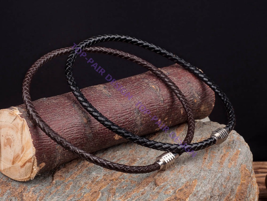 2pcs Polished Magnet Stainless Steel Clasp 6mm Leather Braided Choker Necklace