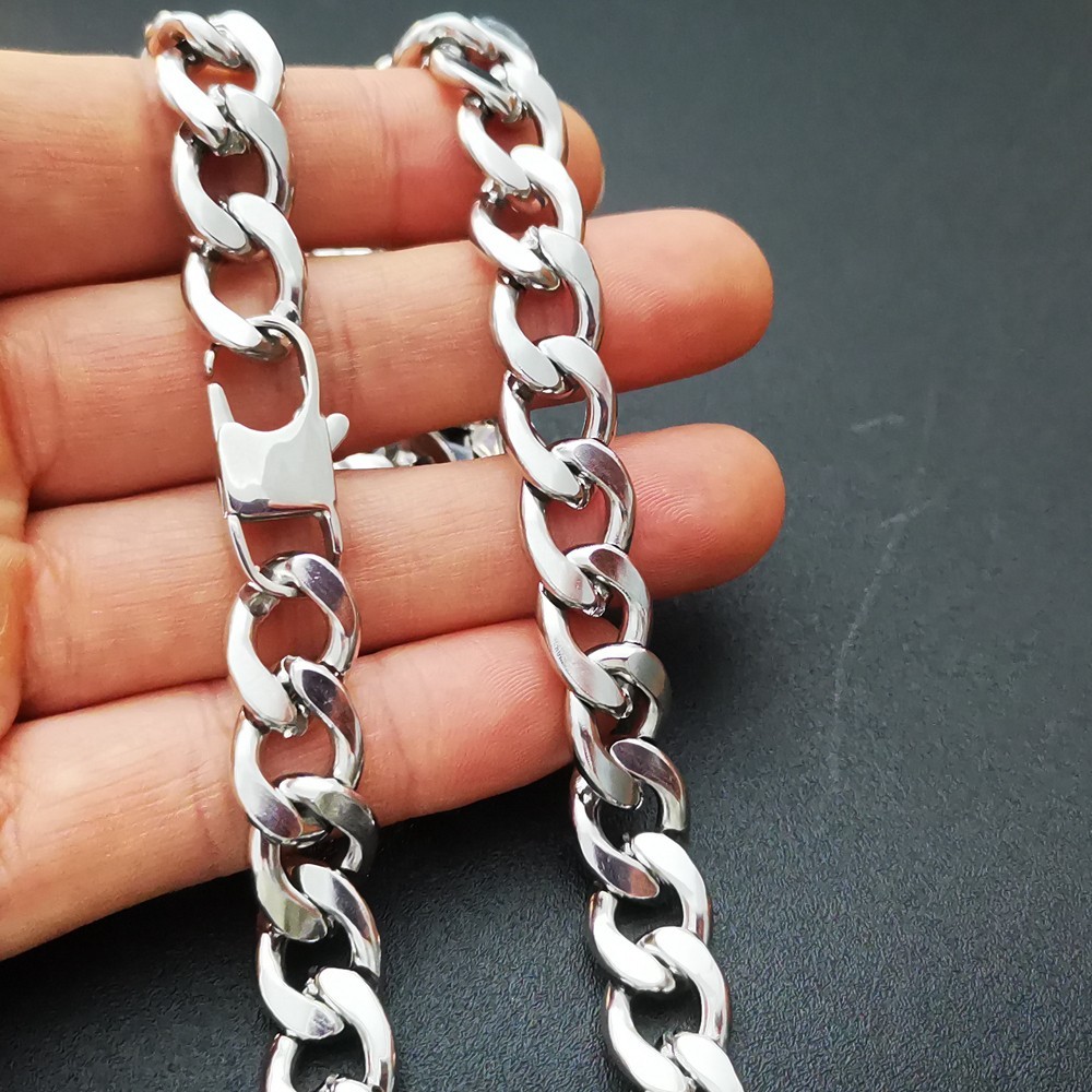 Large punk style hip-hop style stainless steel bracelet / necklace 7-30in W:12mm