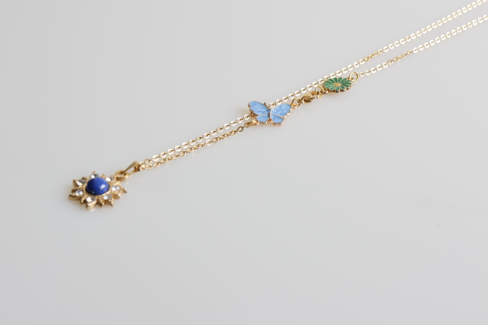 Cadena De Acero Inoxidable Chapada En Oro 18k Girasol Mariposa Flor Margarita