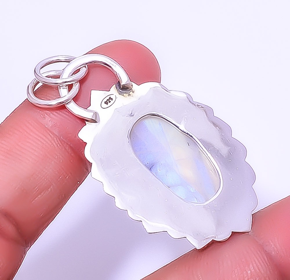 Rainbow Moonstone Gemstone 925 Sterling Silver Designer Pendant 1.95″ A393