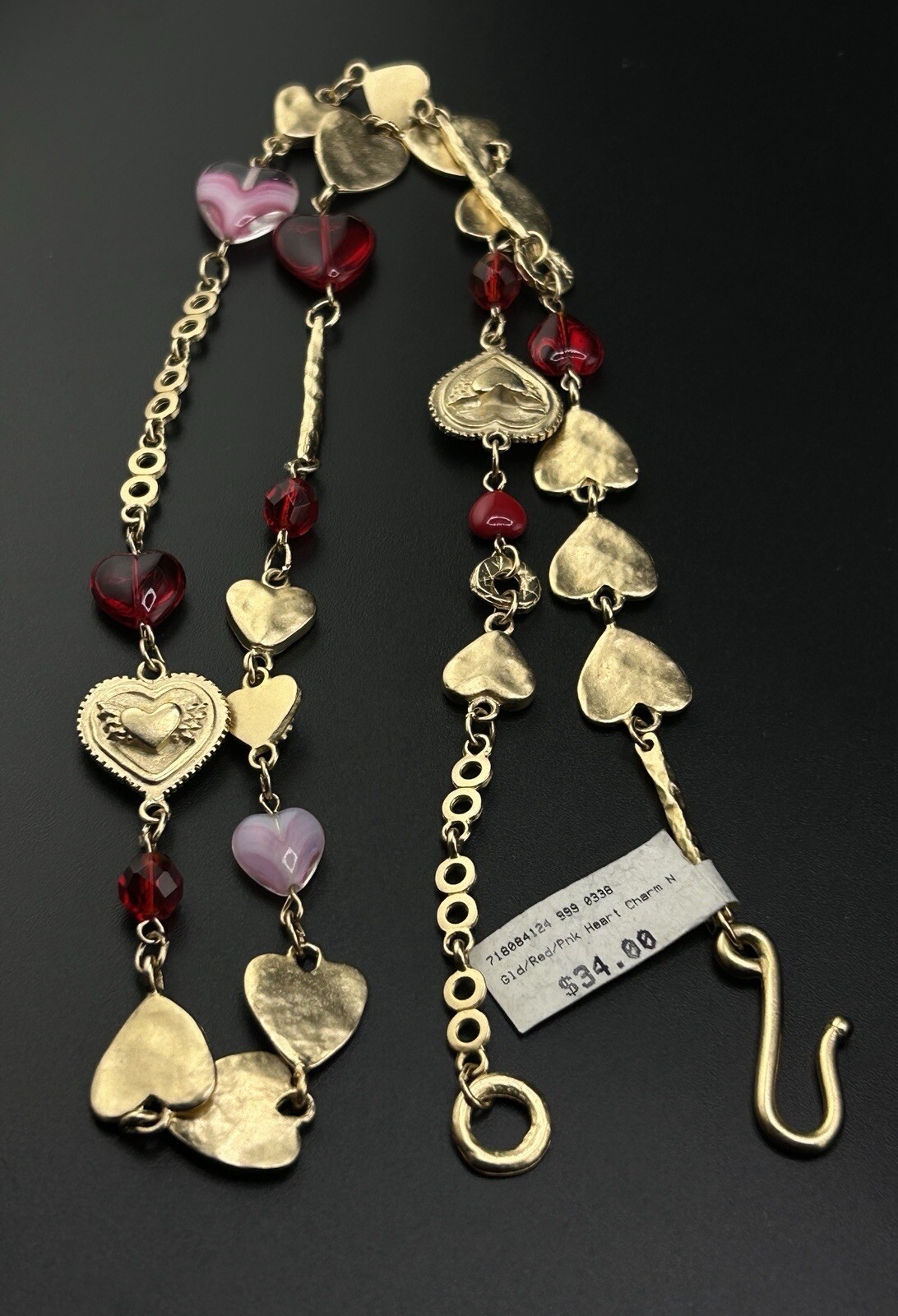 New Hearts Red and Pink Gold Toned Necklace