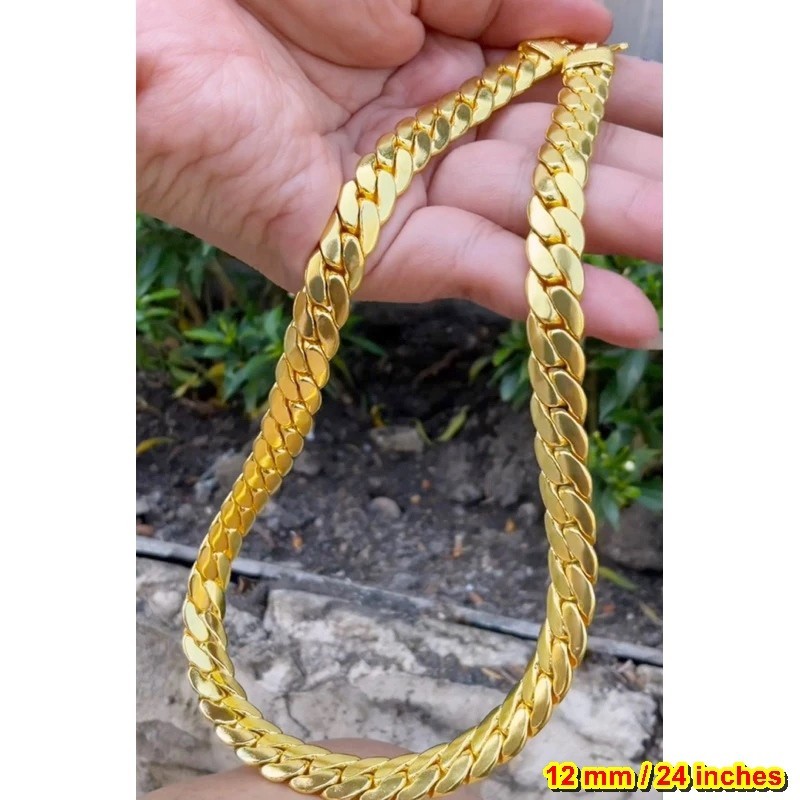 D3 Bracelet 24k Gold Plated Men Women Jewelry Gem Yellow wide 12mm. long 24″