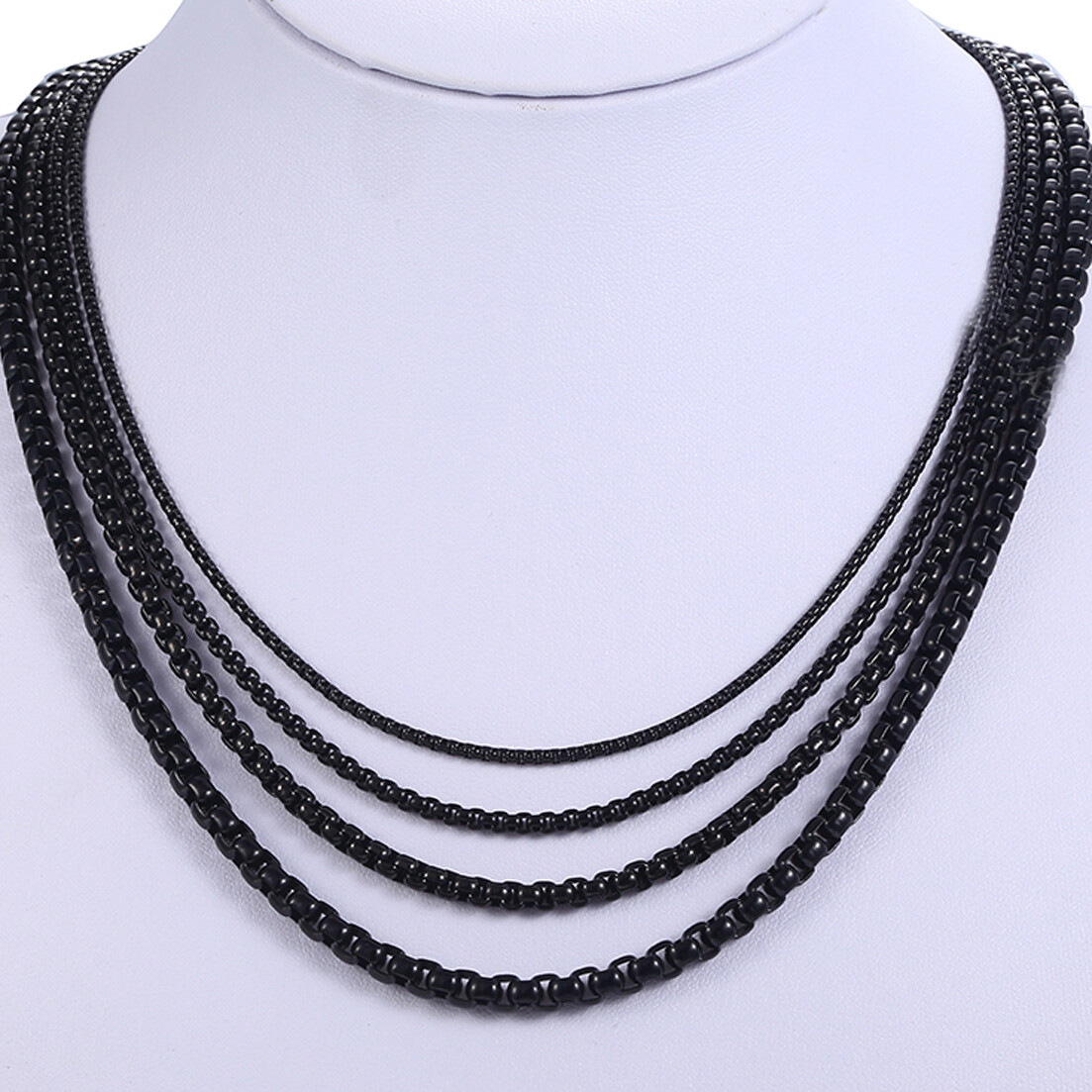 Personalized 2mm-5mm Black Box Rolo Chain Necklace For Women Men Stainless Steel