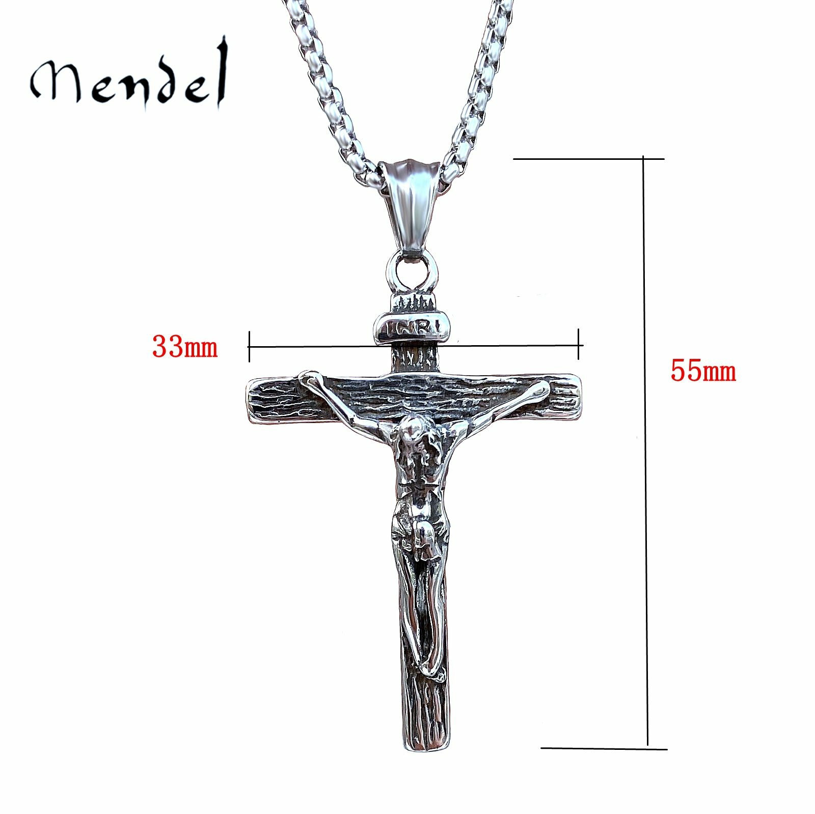 MENDEL Mens Stainless Steel Jesus Christ Crucifix Cross Pendant Necklace For Men