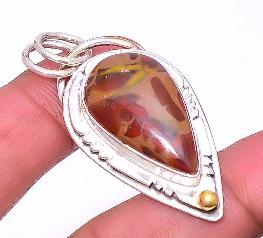 Rhyolite Jasper Gemstone 925 Sterling Silver Fine Art Pendant 2.15″ A399