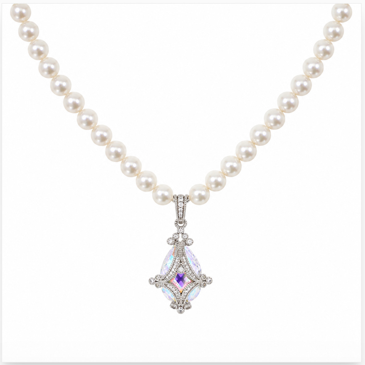 Judith Ripka JRJ865 Fabergé Style Briolette Aurora Borealis CZ Enhancer Necklace