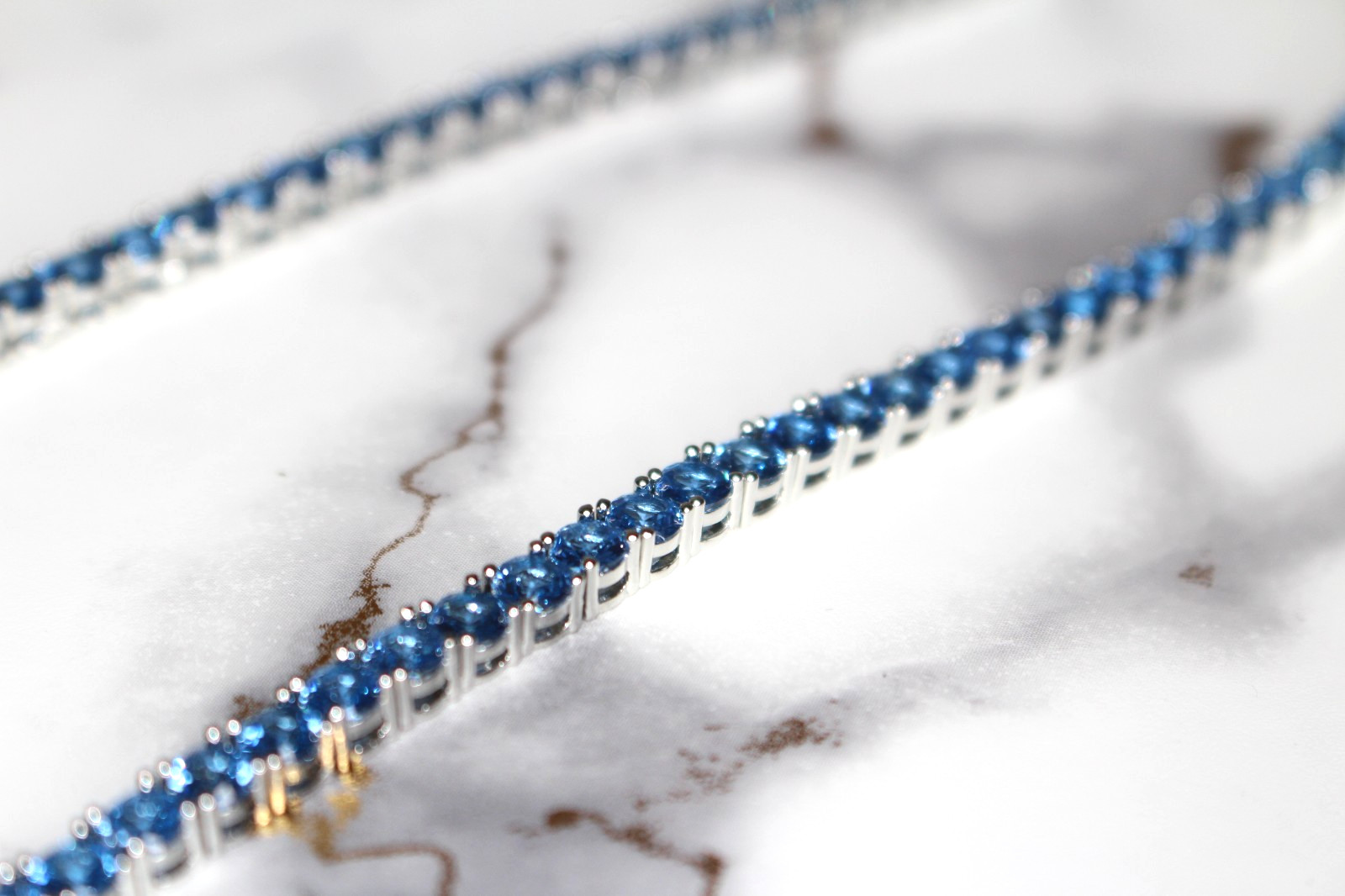 14k STAMPED 4mm True BLUE Lab Sim Diamond 70ct Tennis Chain Necklace Gem 41g
