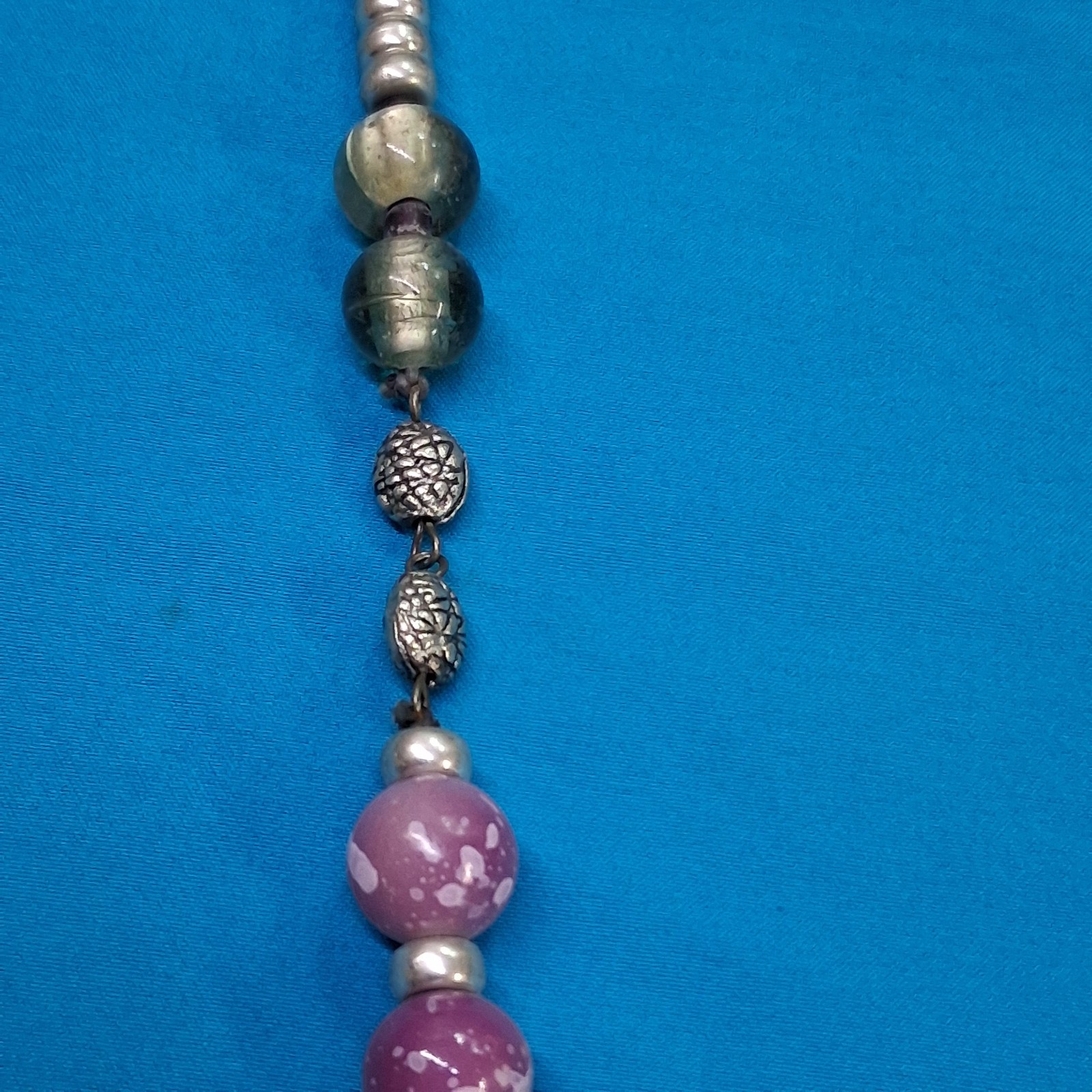 Vintage Glass & Stone Bead Silver Tone Lobster Clasp Necklace