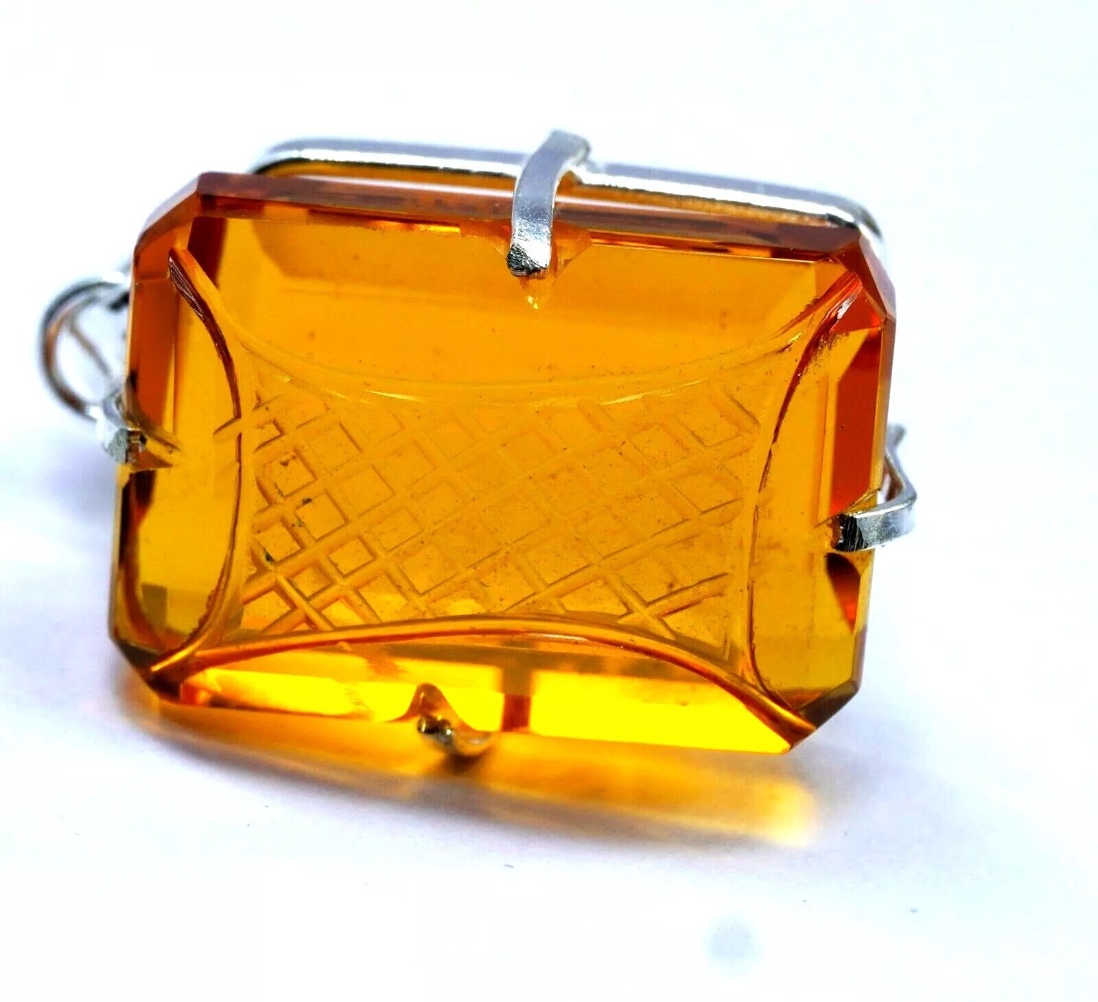 Emerald Cut 94 Ct Natural Carving Citrine 925 Solid Sterling Silver Pendant Gem