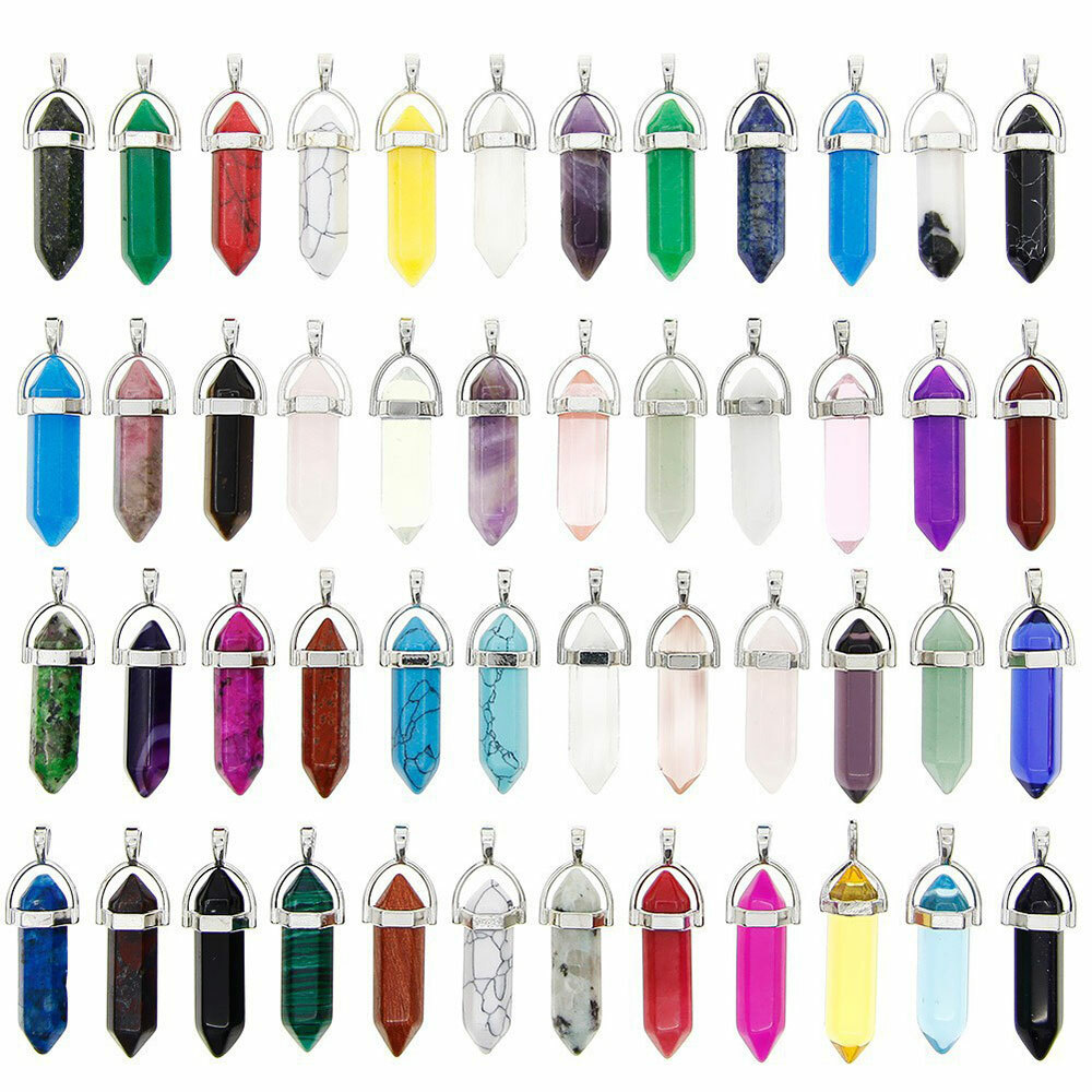 Set Of 32 Natural Quartz Crystal Point Chakra Healing Pendant Necklace Stones