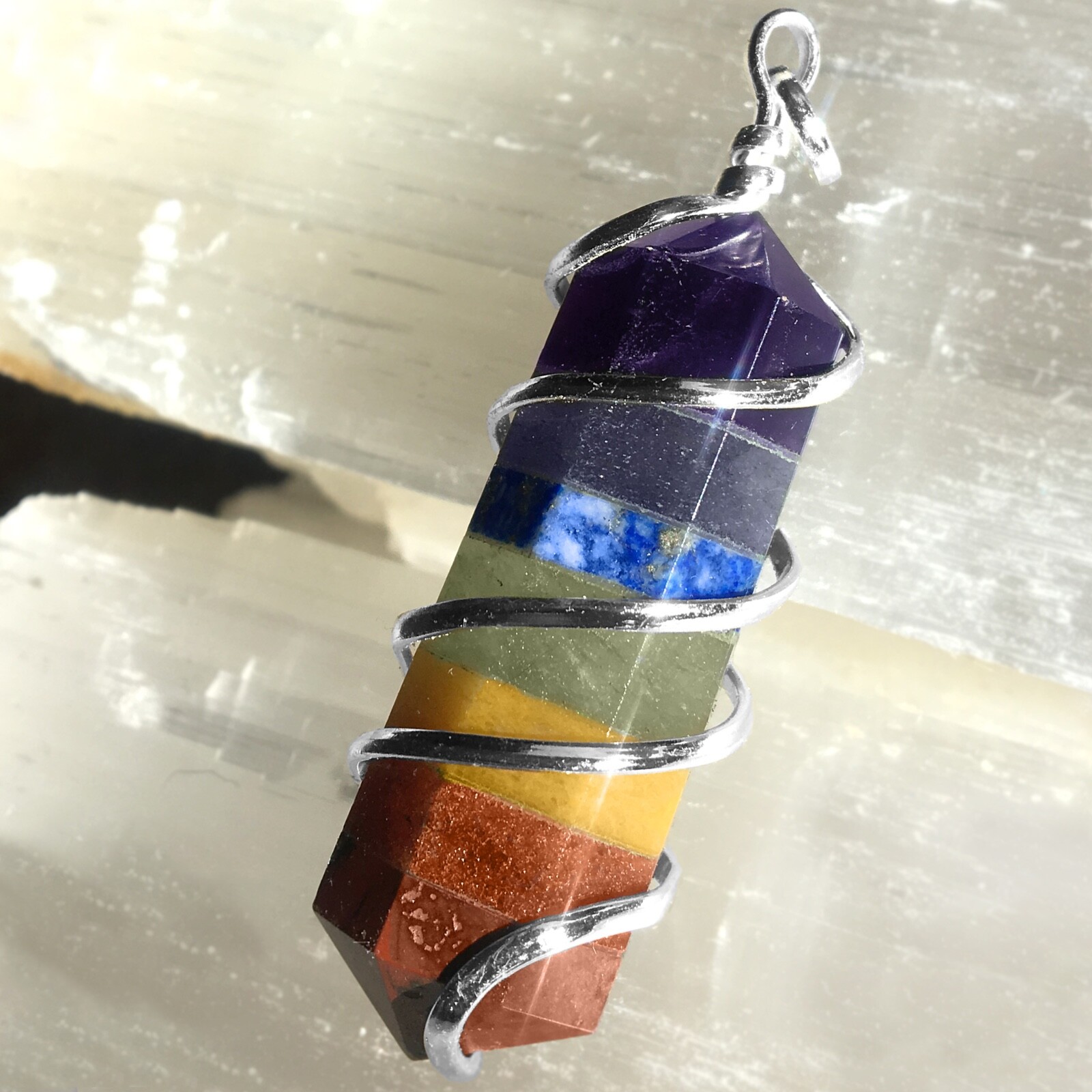 Wire Wrap Rainbow Crystal Pendant Spiral 7 Chakra Necklace Reiki Healing CHARGED