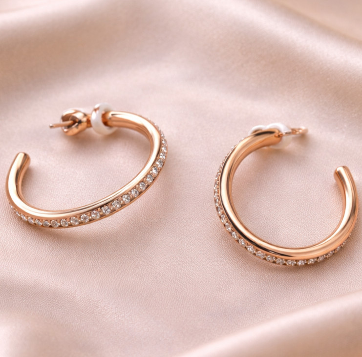 Rose Gold Swarovski Crystal Hoop Earrings | Minimalist Pavé Hoops | Elegant