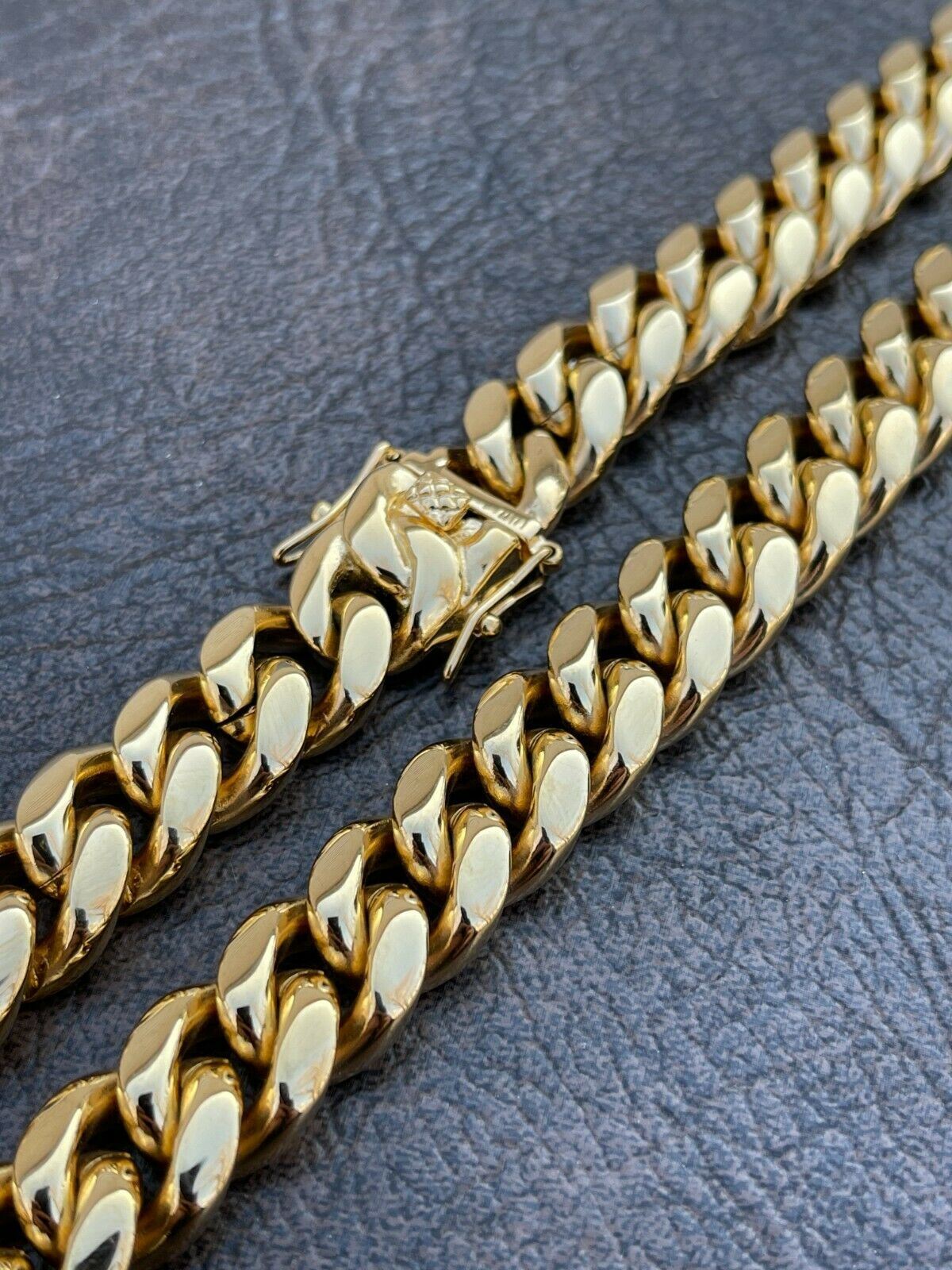 Miami Cuban Link Chain Real 18k Gold Plated Stainless Steel Necklace 14mm