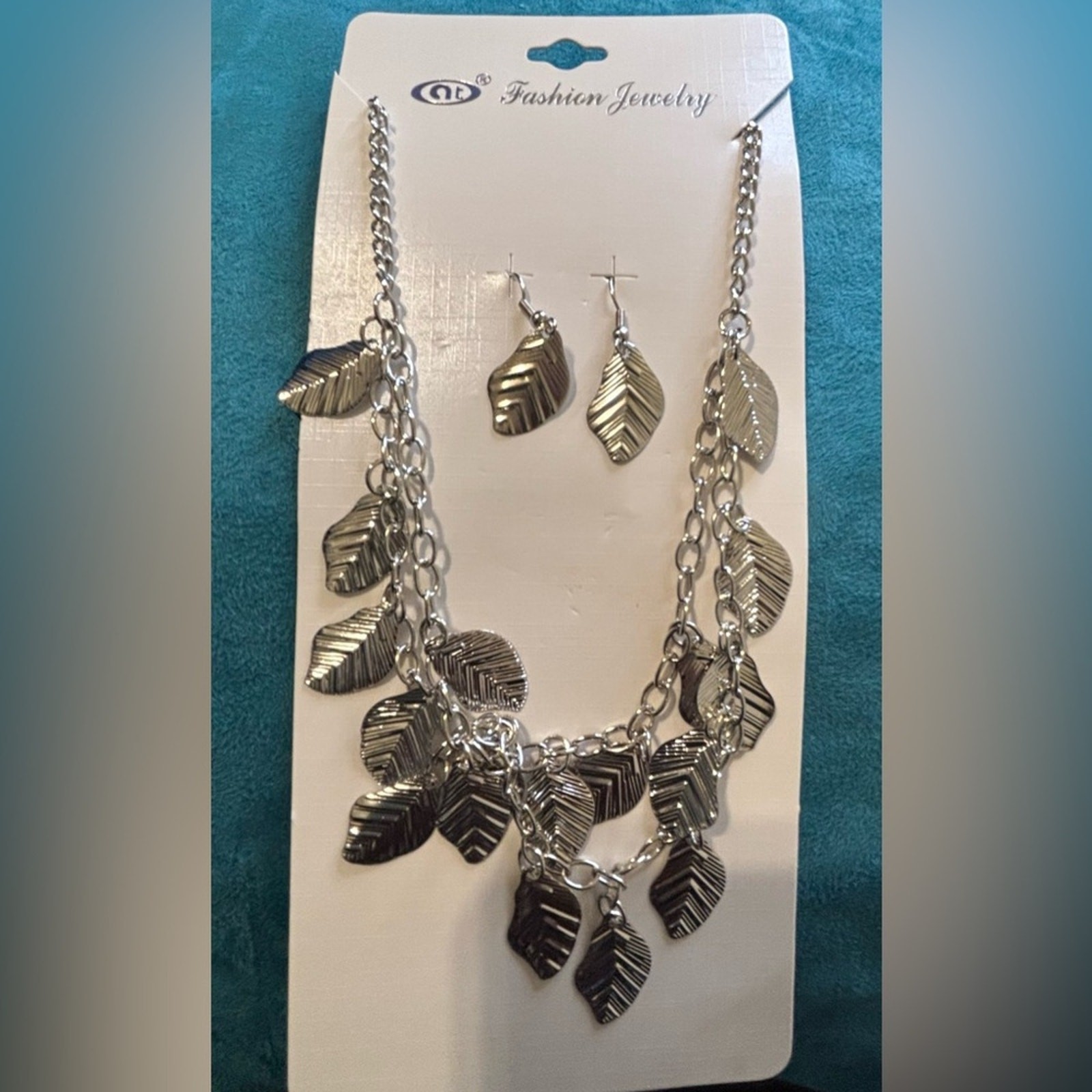 Silver Leaf Necklace and Earring Set