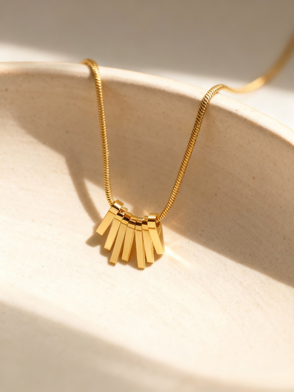 18K Gold Plated Stainless Steel Fringe Bar Snake Chain Necklace