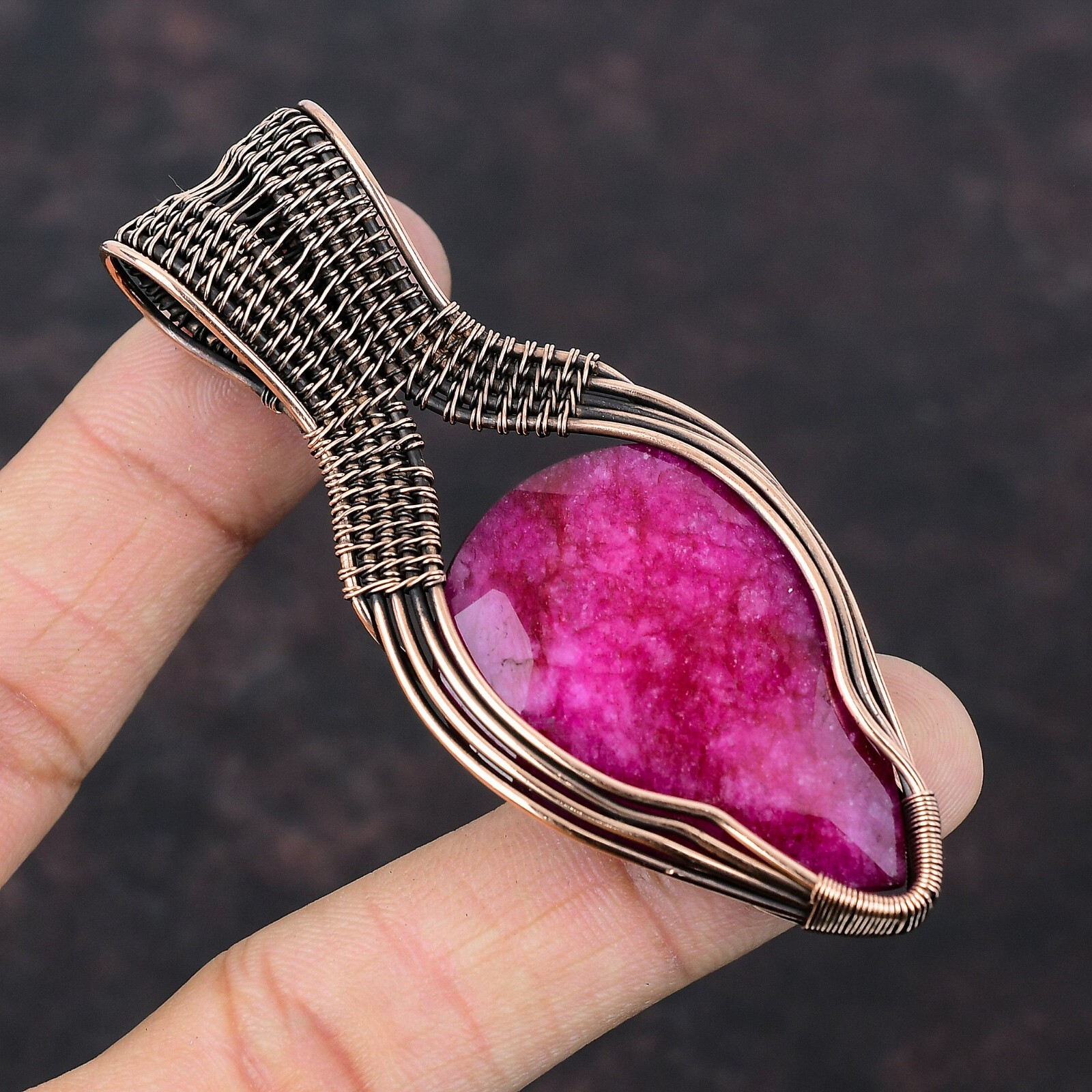 Unique Gemstone Jewelry Copper Gift For Mum Wire Wrapped Red Stone Pendant 3.23″