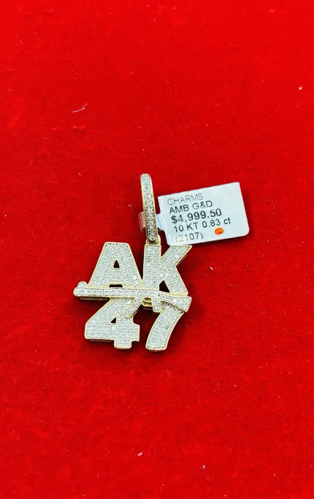 10K Gold AK-47 Charm Pendant Pavé Set White Round Stones barcode:- K109423-Y