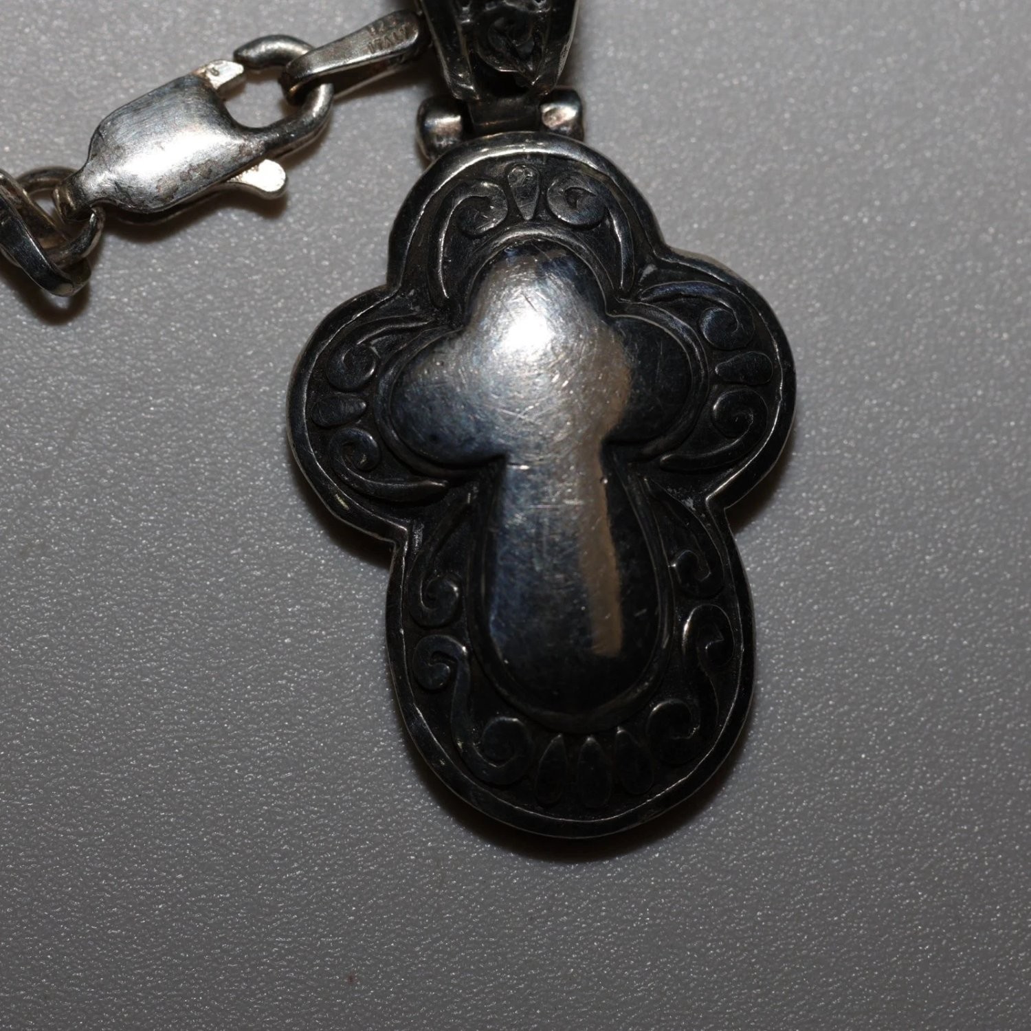 Vintage Sterling Silver Cross Pendant Necklace 925 Italy Snake Chain 16 Inch