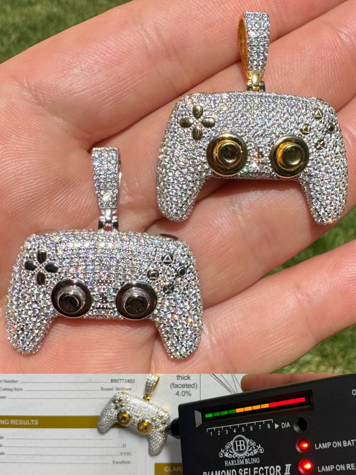 Playstation PS5 Controller Iced Pendant MOISSANITE 925 Silver 14k Gold Necklace