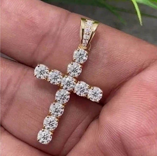 2Ct Round Cut Lab-Created Simulated Diamond Cross Pendant 14k Yellow Gold Plated